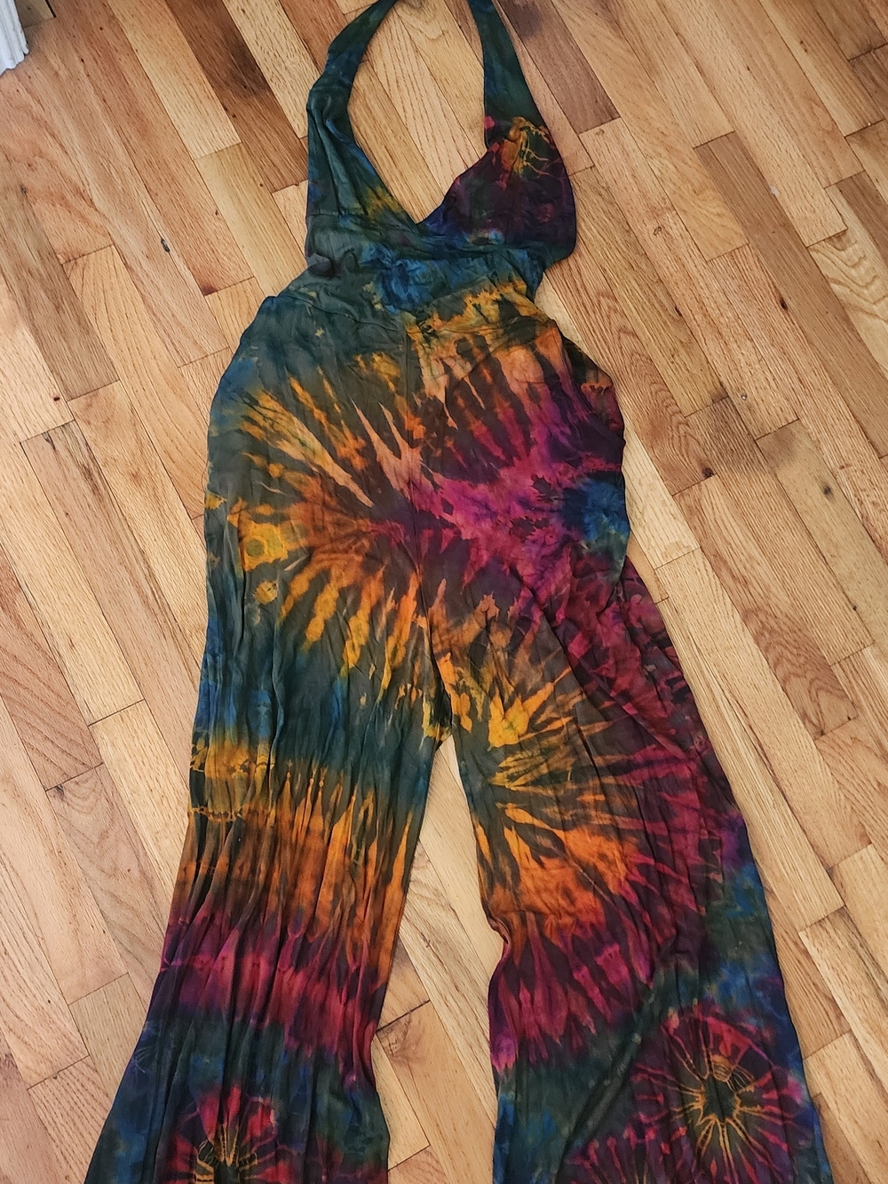 Tie-Dye Halter Wide-Leg Jumpsuit in Multicolor